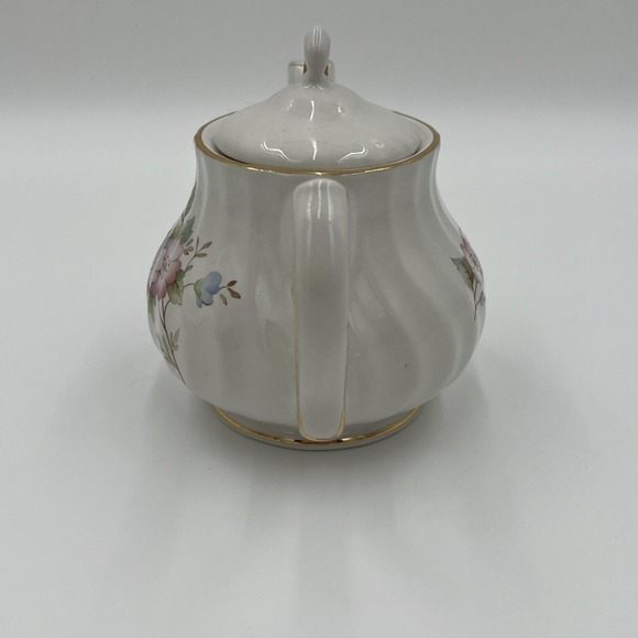 Royal Oak Mini Teapot White Floral Porcelain Gold Trim Ribbed Small Tea Pot - Picture 2 of 15